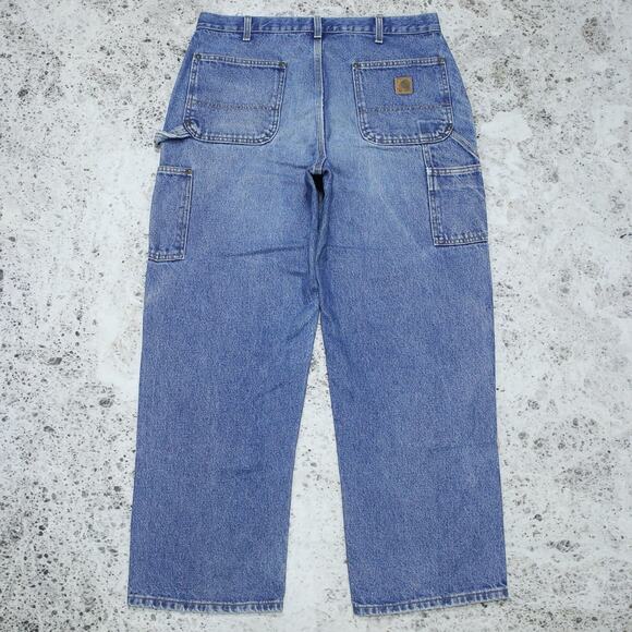 Vintage Carhartt B73 DST Faded Blue Jeans Denim Double Knee Carpenter Pant 35x29 - Picture 2 of 16